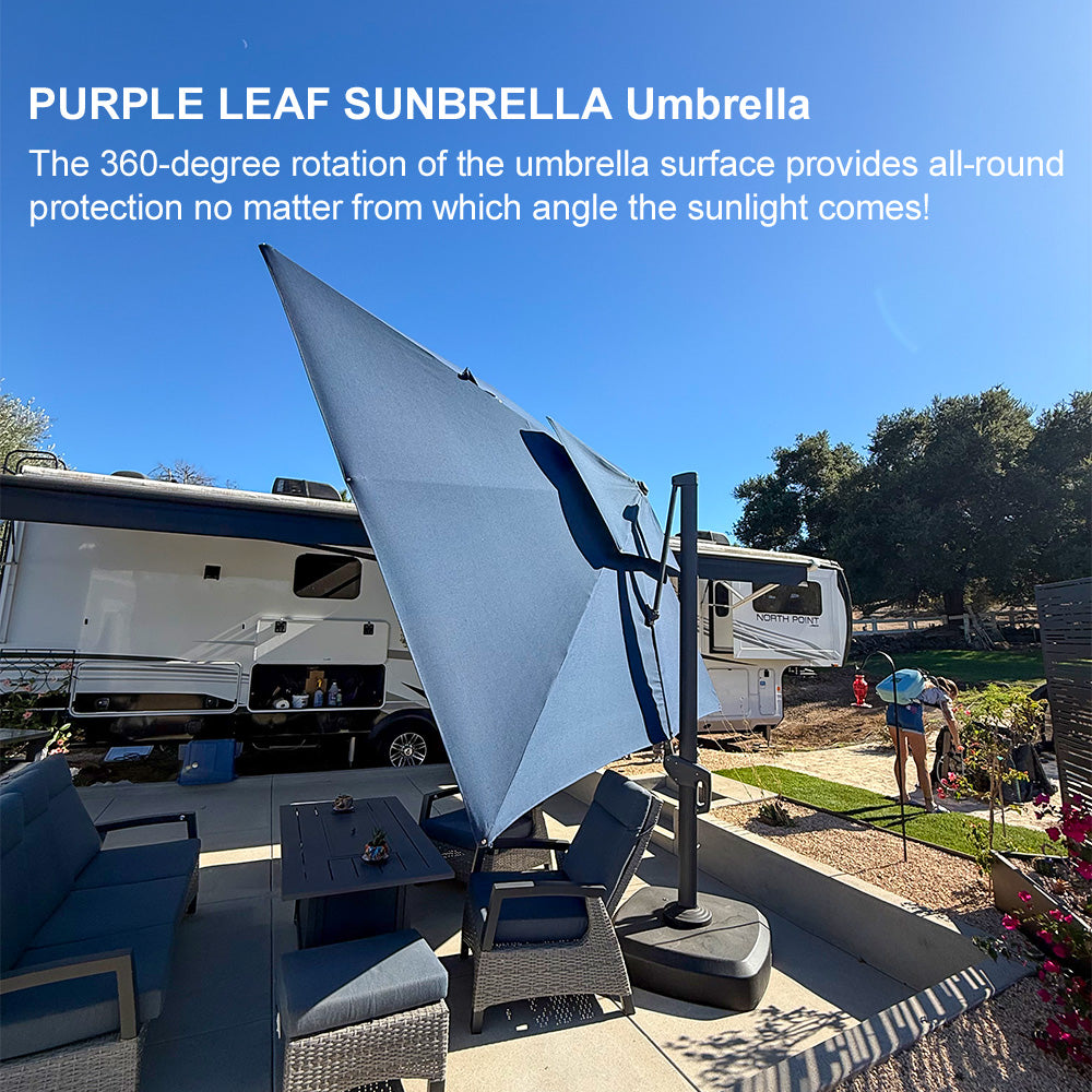 PURPLE LEAF SUNBRELLA Cantilever Umbrella Grey Aluminum Patio Umbrella
