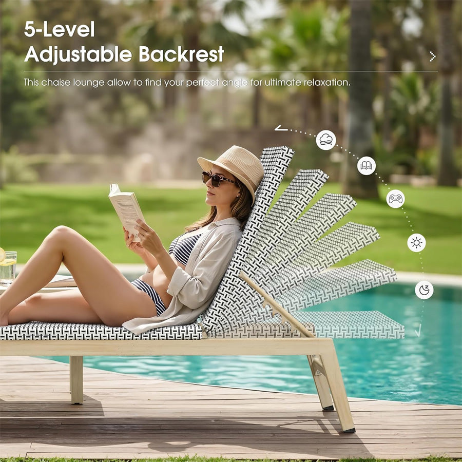 PURPLE LEAF Pool Oversized Lounge Chairs Rattan Aluminium Patio Chaise Lounge Outdoor Adjustable Recliner Finish Loungers Woven PE Sun Chairs for Poolside Deck Beach