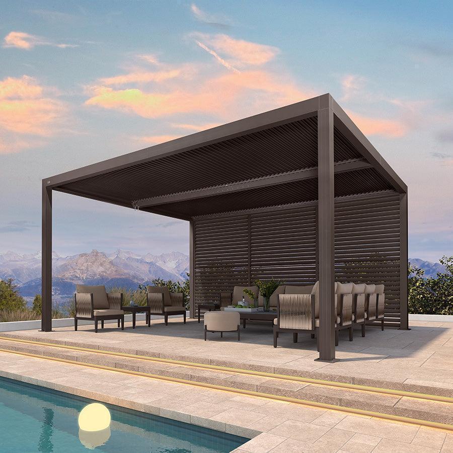 PURPLE LEAF Athena Louvered Pergola Bronze Outdoor Aluminum Pergola with Shutter Wall Adjustable Gazebo Rainproof for Patio Deck Garden