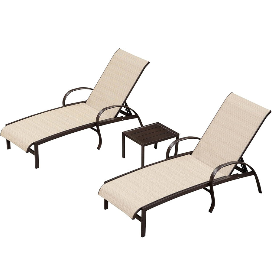 PURPLE LEAF Outdoor Chaise Lounge Patio Pool Lounger Aluminum Chairs with Side Table Adjustable Tanning Recliner for Outside Yard Deck Lawn Garden Beach