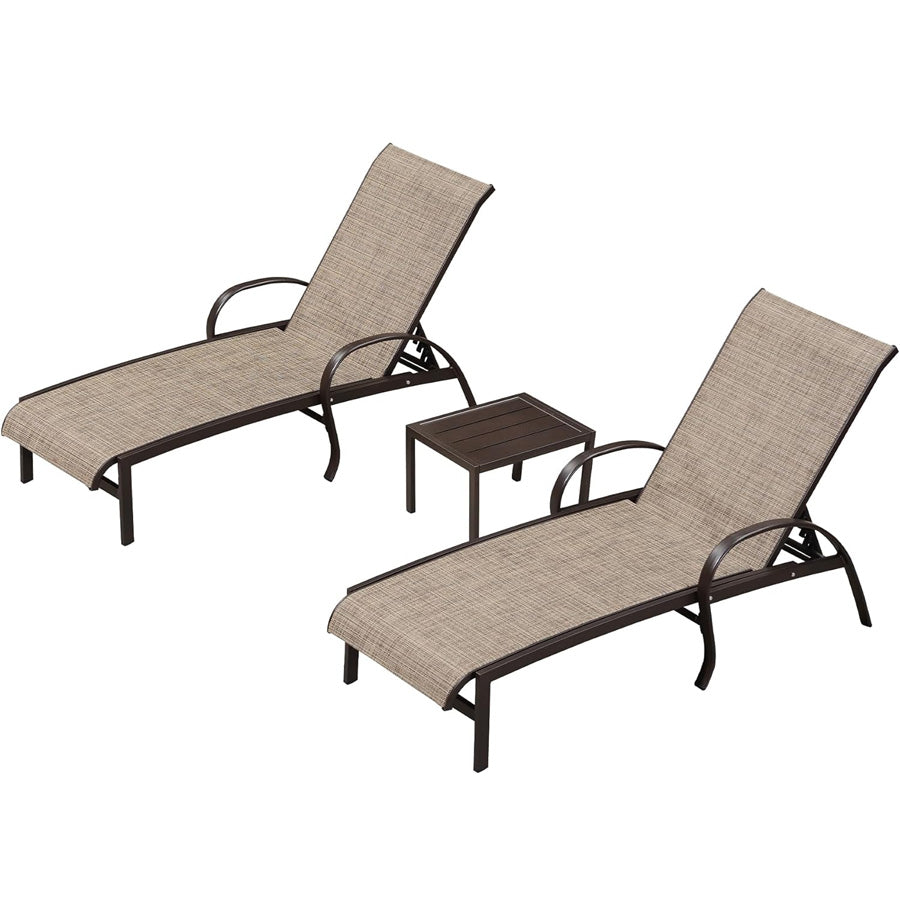 PURPLE LEAF Outdoor Chaise Lounge Patio Pool Lounger Aluminum Chairs with Side Table Adjustable Tanning Recliner for Outside Yard Deck Lawn Garden Beach