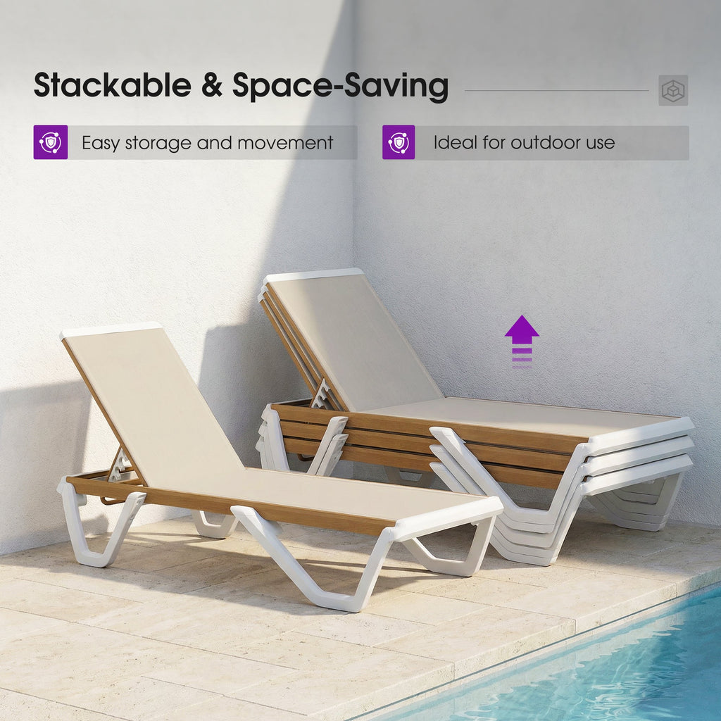 PURPLE LEAF Patio Lounge Chair Set White Chaise Lounge Chairs Five-Position Adjustable Plastic Stackable Chaise for Pool Sunbathing Beach Deck Outdoor