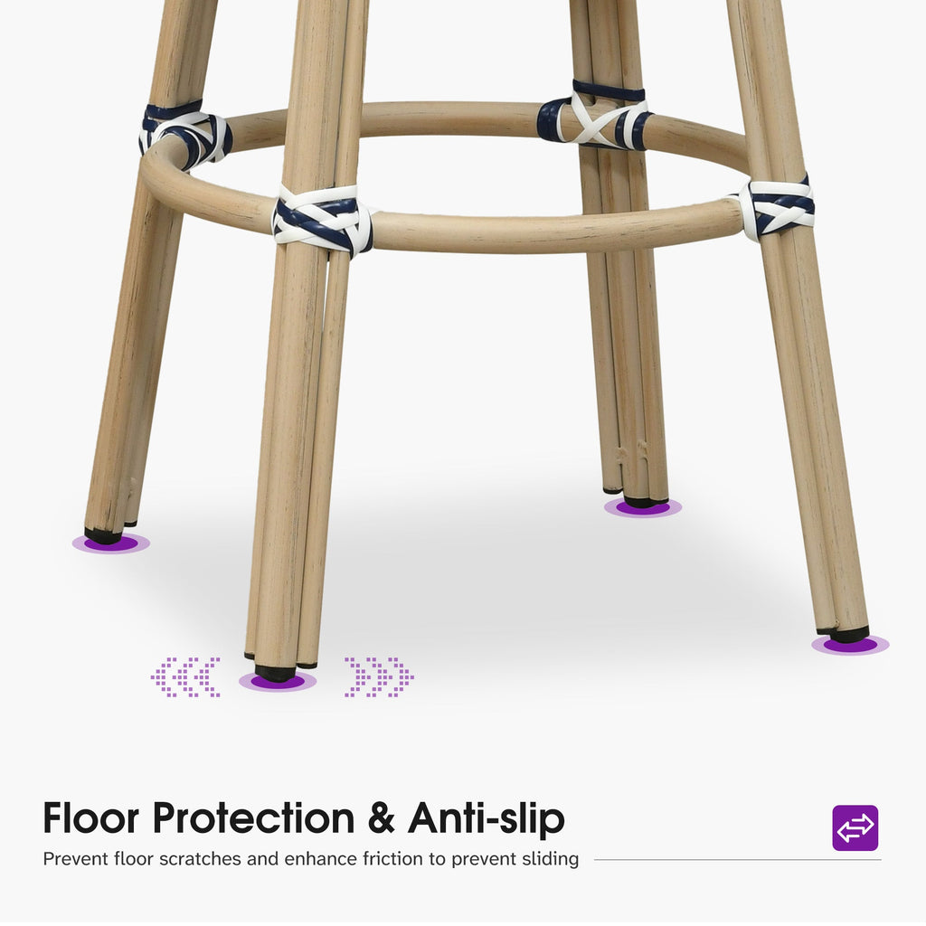 PURPLE LEAF Patio Oversized Backrest Bar Height Stool Set of 2 Outdoor Round Barstools Aluminum Frame Woven Rattan for Indoor Kitchen Dining Bistros Cafe Restaurant