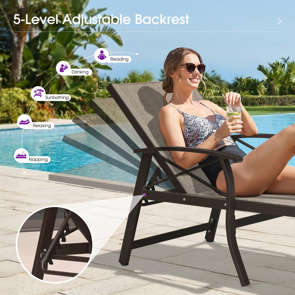 PURPLE LEAF Oversized Chaise Lounge Chair Outdoor Extra Wide Pool Lounge Chairs 5 Adjustable Position with Armrests and Side Table, Aluminum Patio Lounge Chair for Outside, Backyard, Pool