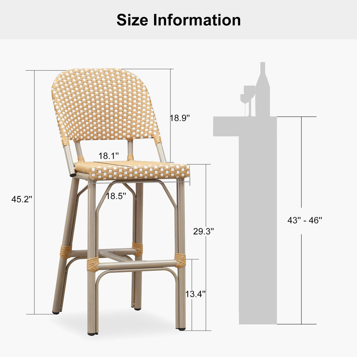 PURPLE LEAF Outdoor Bar Height Stools Set of 2 French Country Patio Rattan Bar Stool Chairs Outdoor Armless Barstools for Porch Garden Indoor Kitchen