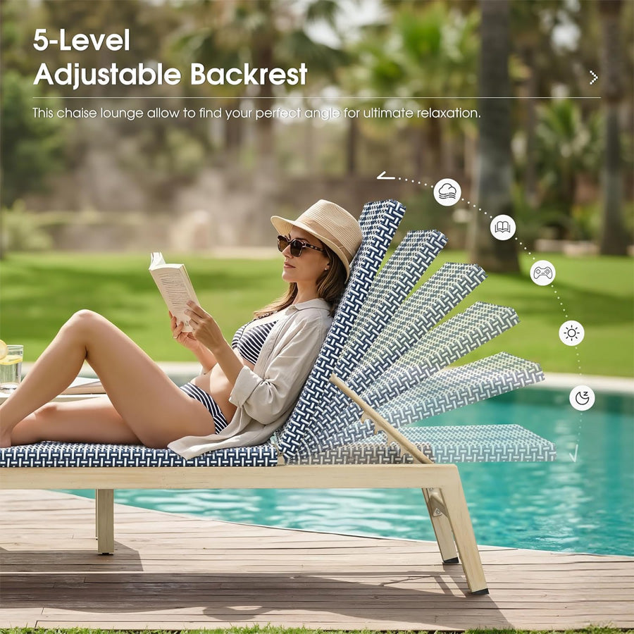 PURPLE LEAF Pool Oversized Lounge Chairs Rattan Aluminium Patio Chaise Lounge Outdoor Adjustable Recliner Finish Loungers Woven PE Sun Chairs for Poolside Deck Beach