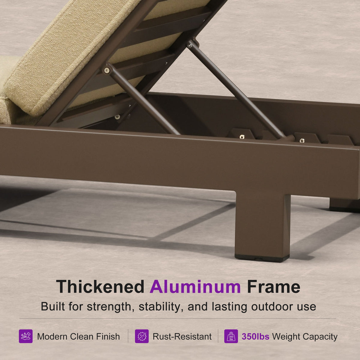 PURPLE LEAF Outdoor Standard Daybed for Patio,  Poolside Chaise Lounge Bed with Cushion, Olefin Blend Fabric, Aluminum Frame Sunbed for Deck and Backyard