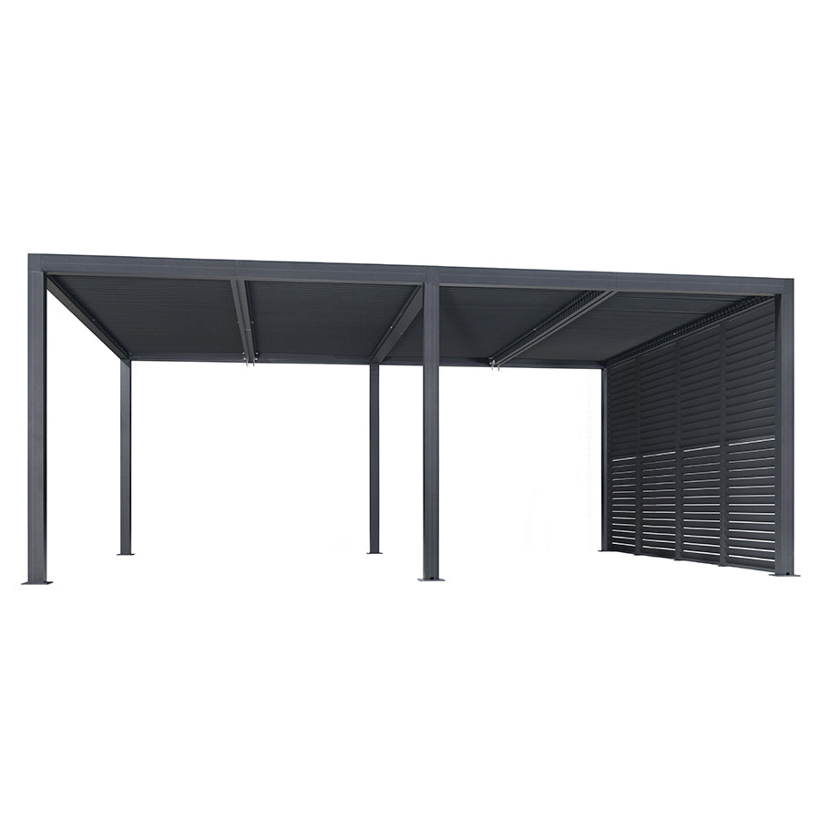 PURPLE LEAF Athena Louvered Pergola Grey Outdoor Aluminum Pergola with Shutter Wall Adjustable Gazebo Rainproof for Patio Deck Garden