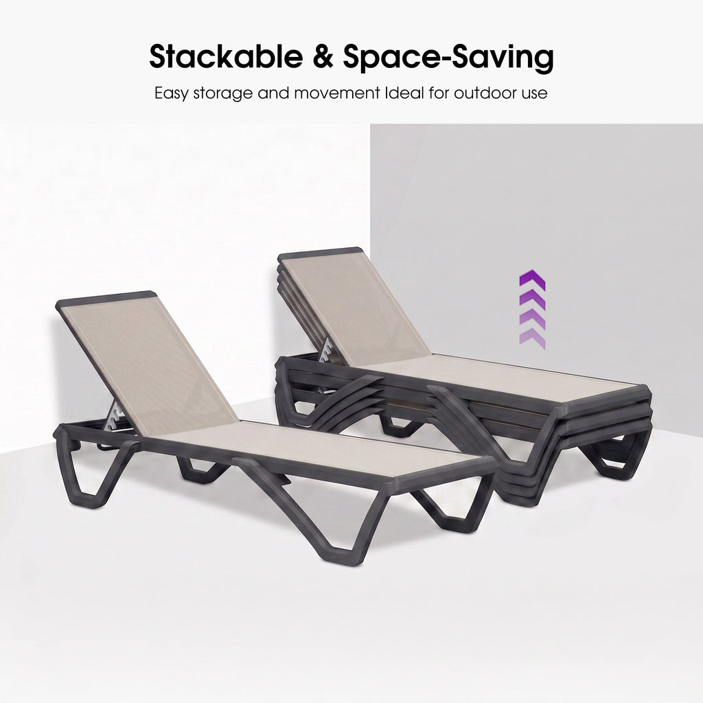 PURPLE LEAF Outdoor Chaise Lounge Patio Chair 5 Positions Adjustable Aluminum Frame with Textilene Seat Lightweight and Durable Pool Chaise Lounge for Patio Poolside Beach Yard