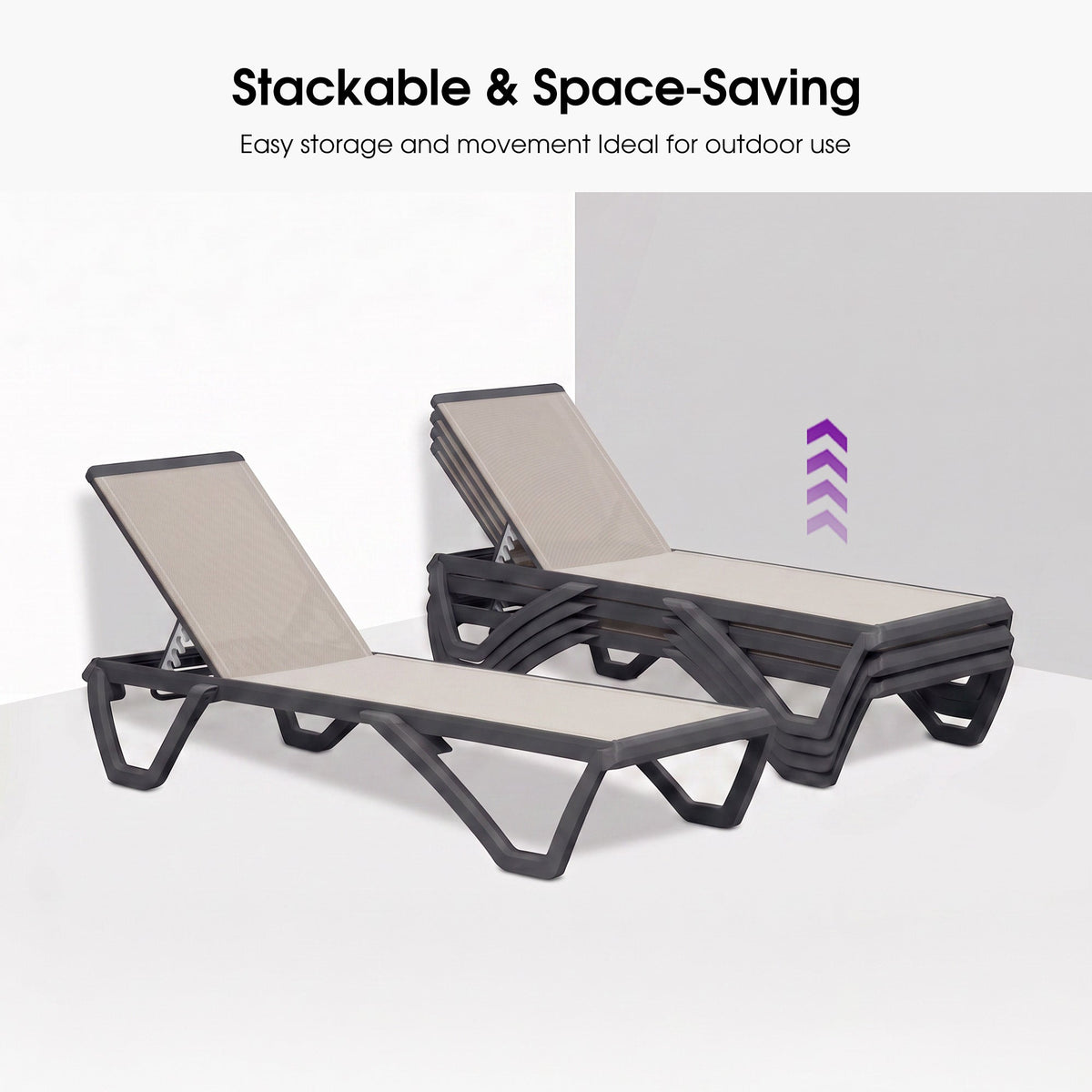 PURPLE LEAF Outdoor Chaise Lounge Patio Chair 5 Positions Adjustable Aluminum Frame with Textilene Seat Lightweight and Durable Pool Chaise Lounge for Patio Poolside Beach Yard