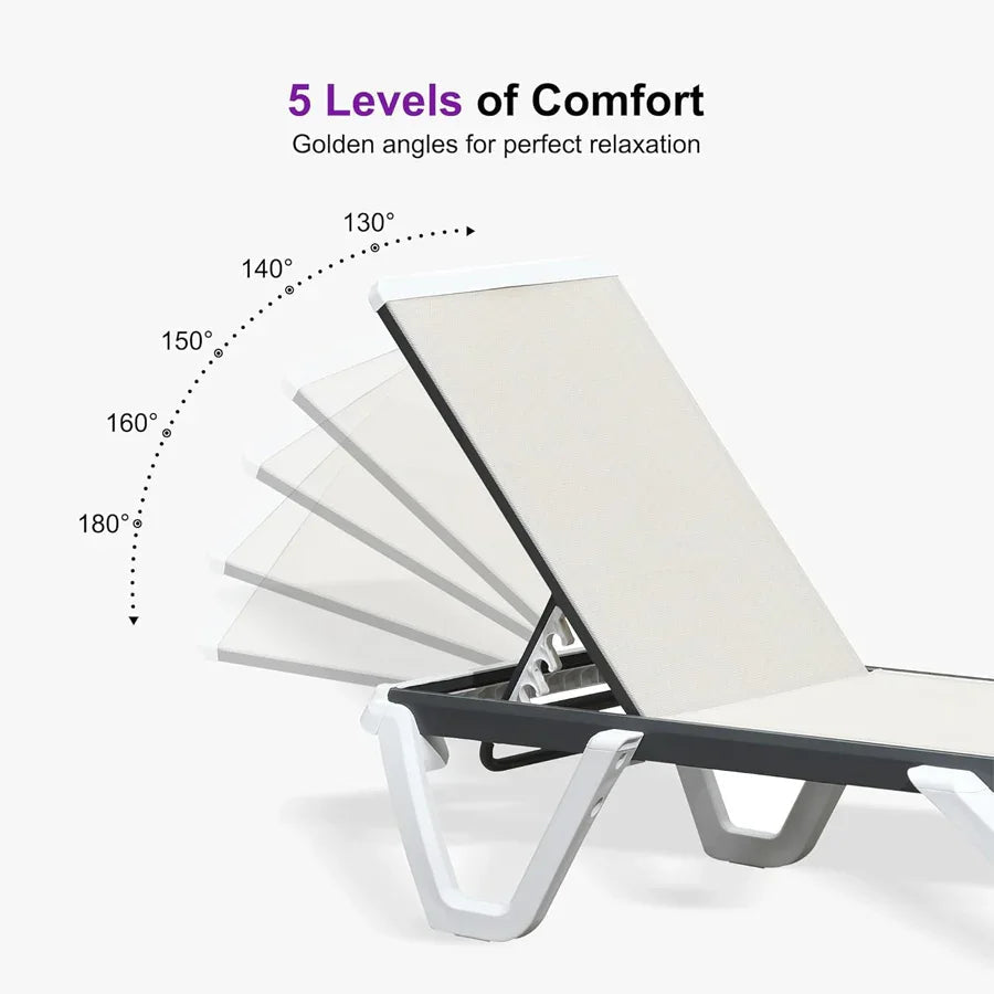 PURPLE LEAF Patio Chaise Lounge Plastic Pool Outdoor Lounge Chair with Aluminum Frame Stackable Patio Tanning Chairs for Poolside Sunbathing Beach Deck Yard