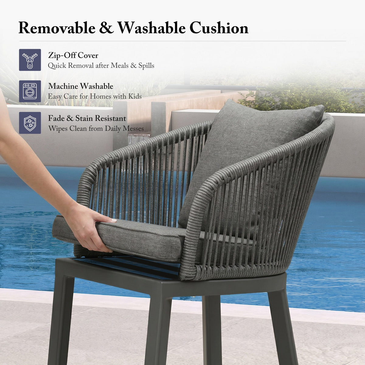 PURPLE LEAF Outdoor Bar Stools Patio Modern Aluminum Rattan High Back & Arms Bar Chairs with Removable Cushions and Pillows  for Outdoor or Indoor
