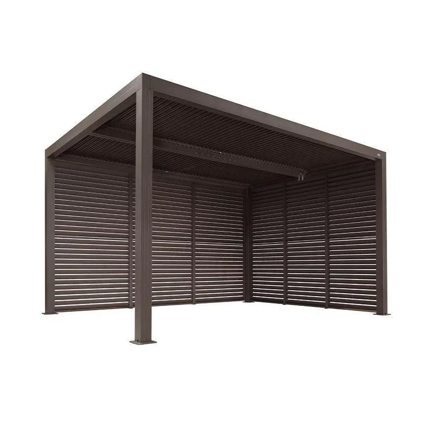 PURPLE LEAF Athena Louvered Pergola Bronze Outdoor Aluminum Pergola with Shutter Wall Adjustable Gazebo Rainproof for Patio Deck Garden