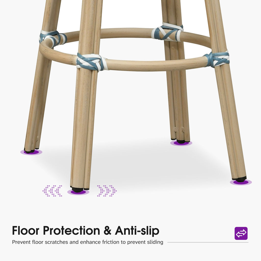 PURPLE LEAF Patio Oversized Backrest Bar Height Stool Set of 2 Outdoor Round Barstools Aluminum Frame Woven Rattan for Indoor Kitchen Dining Bistros Cafe Restaurant