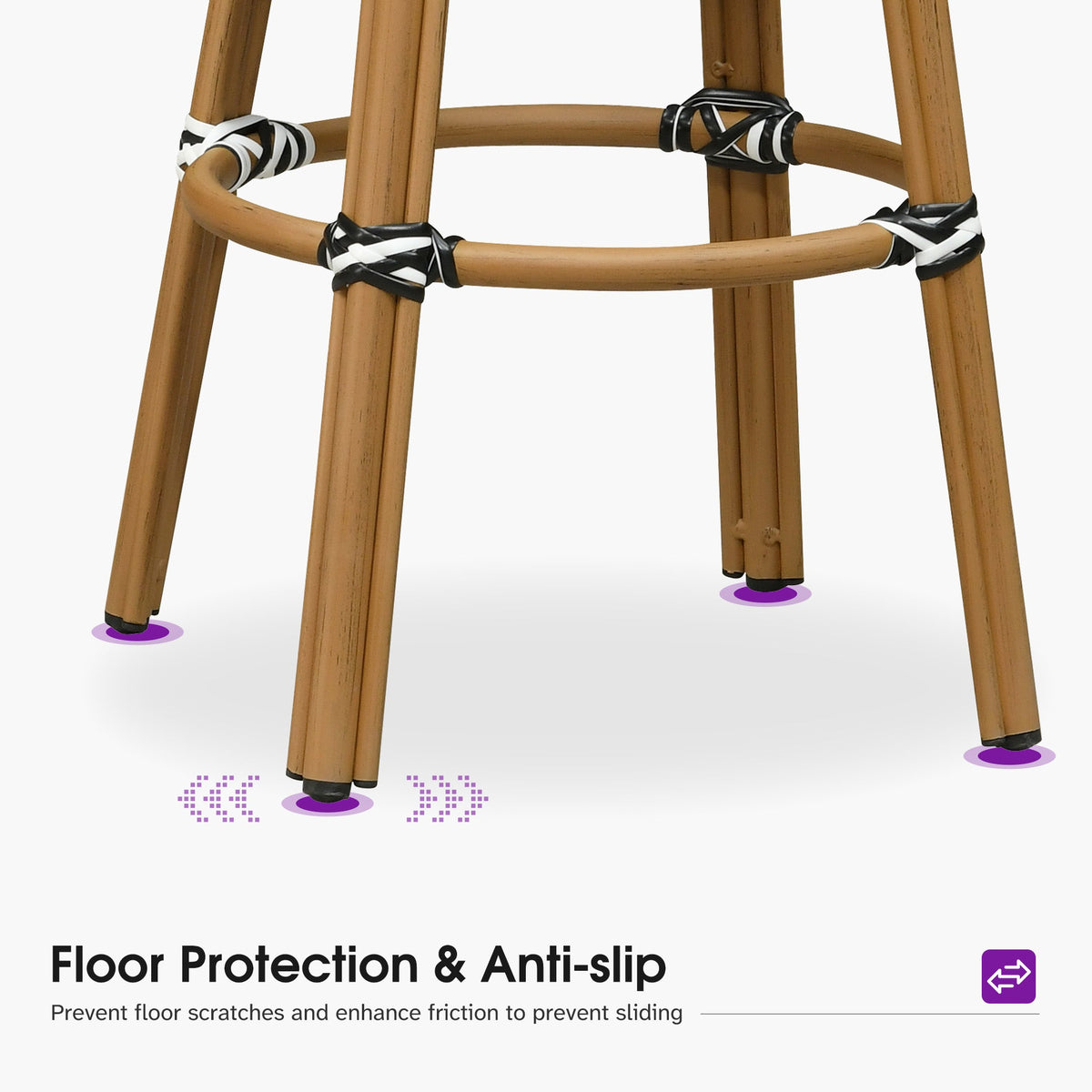 PURPLE LEAF Patio Oversized Backrest Bar Height Stool Set of 2 Outdoor Round Barstools Aluminum Frame Woven Rattan for Indoor Kitchen Dining Bistros Cafe Restaurant