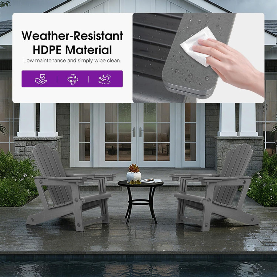 PURPLE LEAF Adirondack Chair Set of HDPE All-Weather Outdoor Fire Pit Chair with 24.6" Oversized Seat Wood-Textured Patio Adirondack Chair with Dual Cup Holders for Garden Deck Backyard