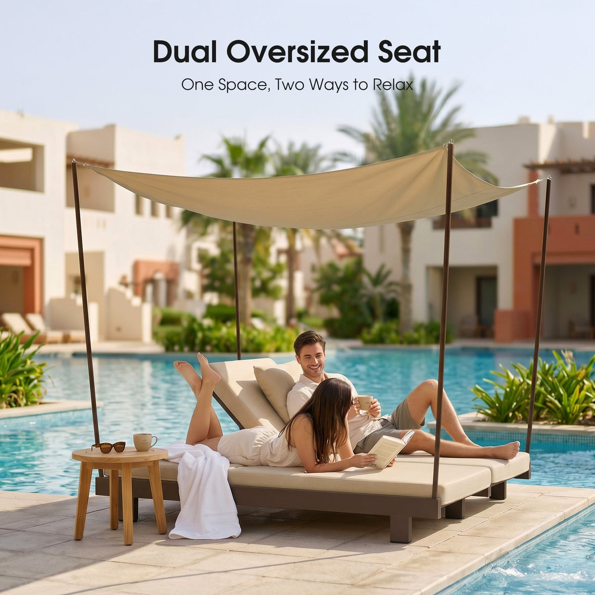 PURPLE LEAF Outdoor Luxury Daybed for Patio,  Poolside Chaise Lounge Bed with Cushion, Olefin Blend Fabric, Aluminum Frame Sunbed for Deck and Backyard