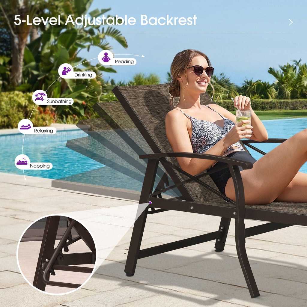 PURPLE LEAF Outdoor Chaise Lounge Chair Patio Pool Lounger Aluminum Chairs with Side Table and Wheels Adjustable Tanning Recliner with Armrests for Outside Backyard Deck Beach