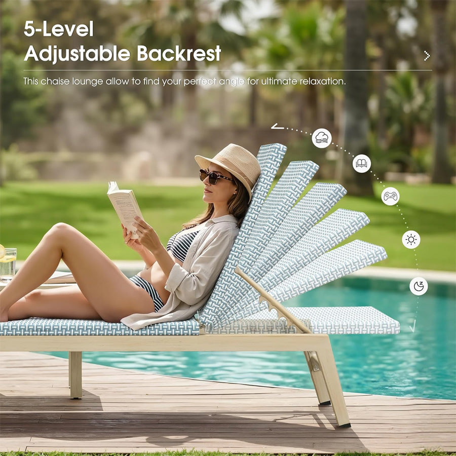 PURPLE LEAF Pool Oversized Lounge Chairs Rattan Aluminium Patio Chaise Lounge Outdoor Adjustable Recliner Finish Loungers Woven PE Sun Chairs for Poolside Deck Beach