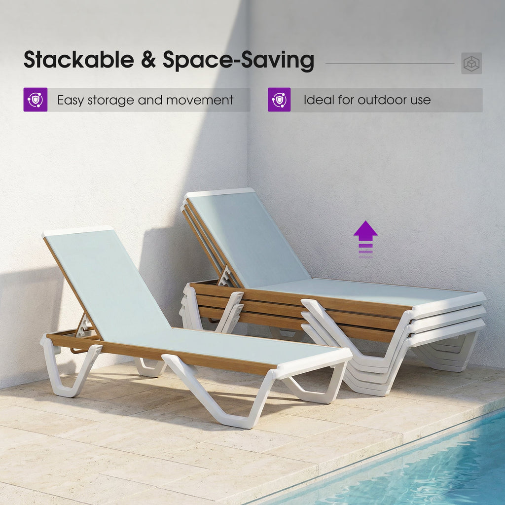 PURPLE LEAF Patio Lounge Chair Set White Chaise Lounge Chairs Five-Position Adjustable Plastic Stackable Chaise for Pool Sunbathing Beach Deck Outdoor