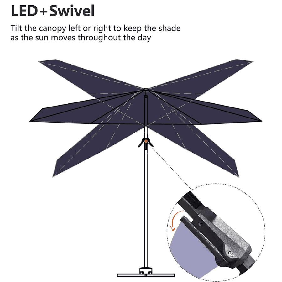PURPLE LEAF – Parasol de terrasse déporté 10ft avec éclairage LED, rotation 360° et inclinaison