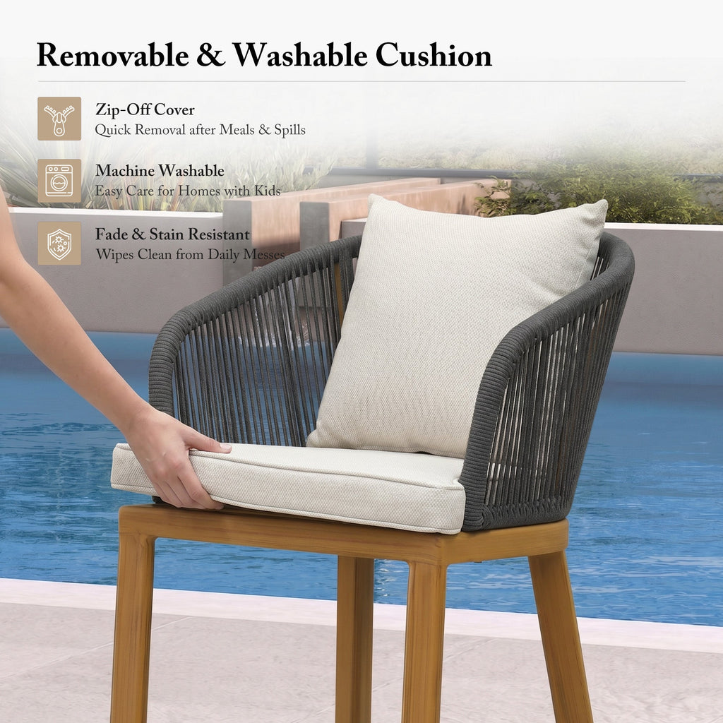PURPLE LEAF Outdoor Bar Stools Patio Modern Aluminum Rattan High Back & Arms Bar Chairs with Removable Cushions and Pillows  for Outdoor or Indoor