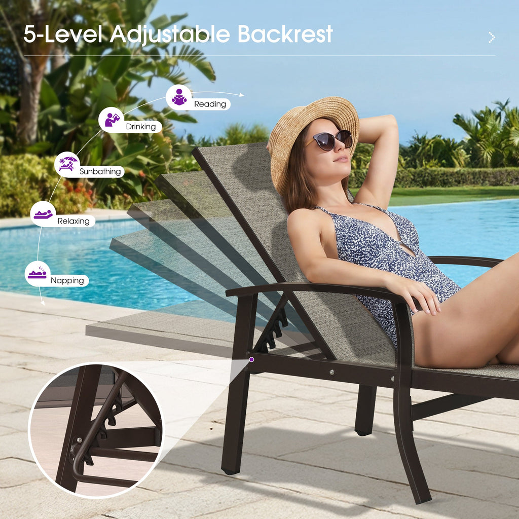 PURPLE LEAF Outdoor Chaise Lounge Chair Patio Pool Lounger Aluminum Chairs with Side Table and Wheels Adjustable Tanning Recliner with Armrests for Outside Backyard Deck Beach