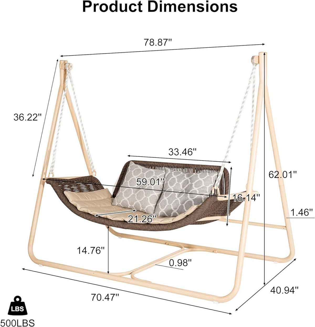 PURPLE LEAF Double Cloud Hanging Chair - Outdoor Patio Rattan Swing Chair with Cushion and Backrest.