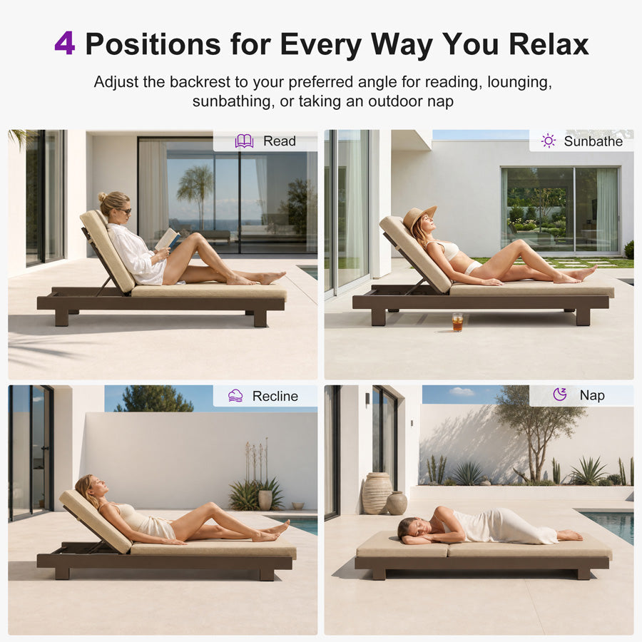 PURPLE LEAF Outdoor Luxury Daybed for Patio,  Poolside Chaise Lounge Bed with Cushion, Olefin Blend Fabric, Aluminum Frame Sunbed for Deck and Backyard