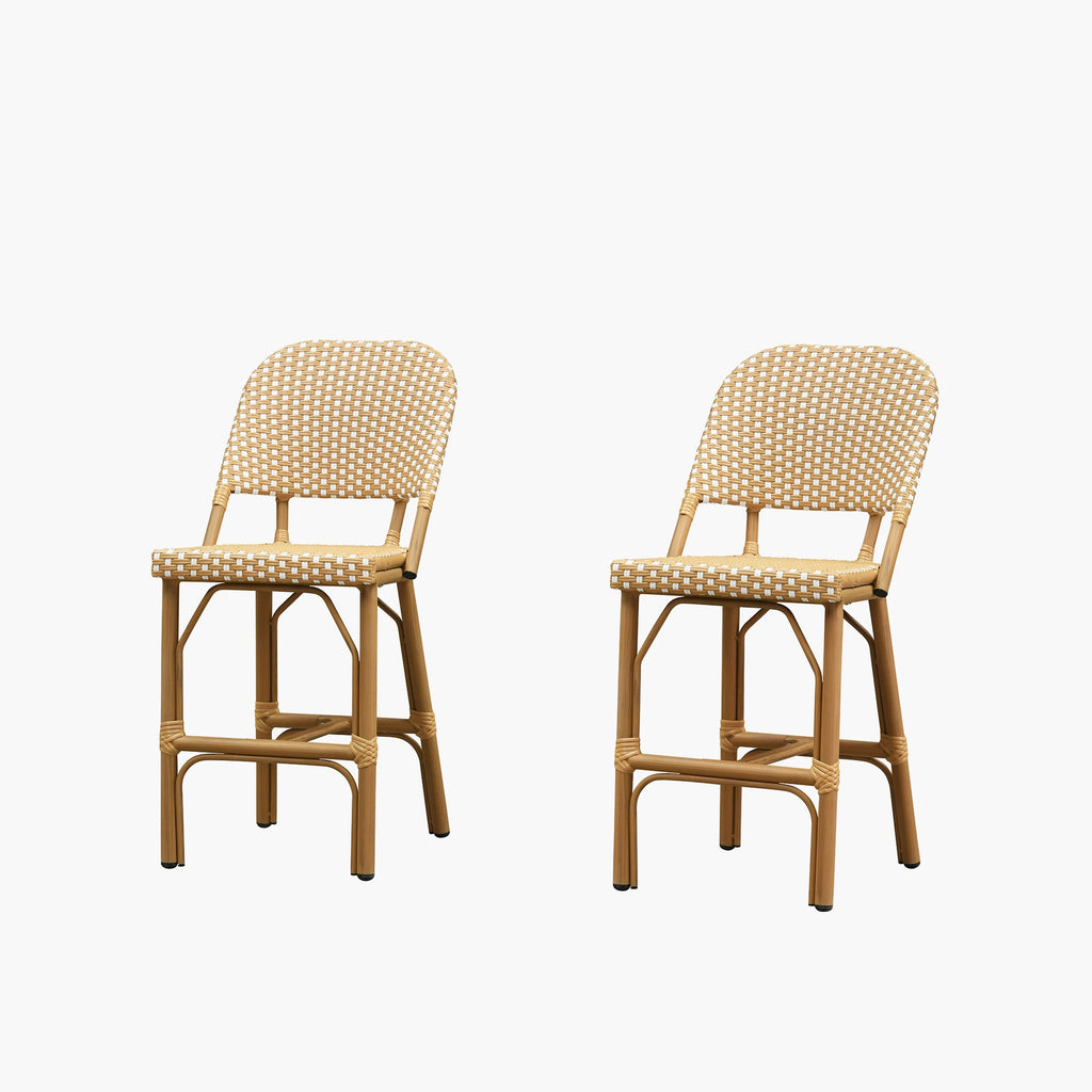 PURPLE LEAF Outdoor Bar Height Stools Set of 2 French Country Patio Rattan Bar Stool Chairs Outdoor Armless Barstools for Porch Garden Indoor Kitchen