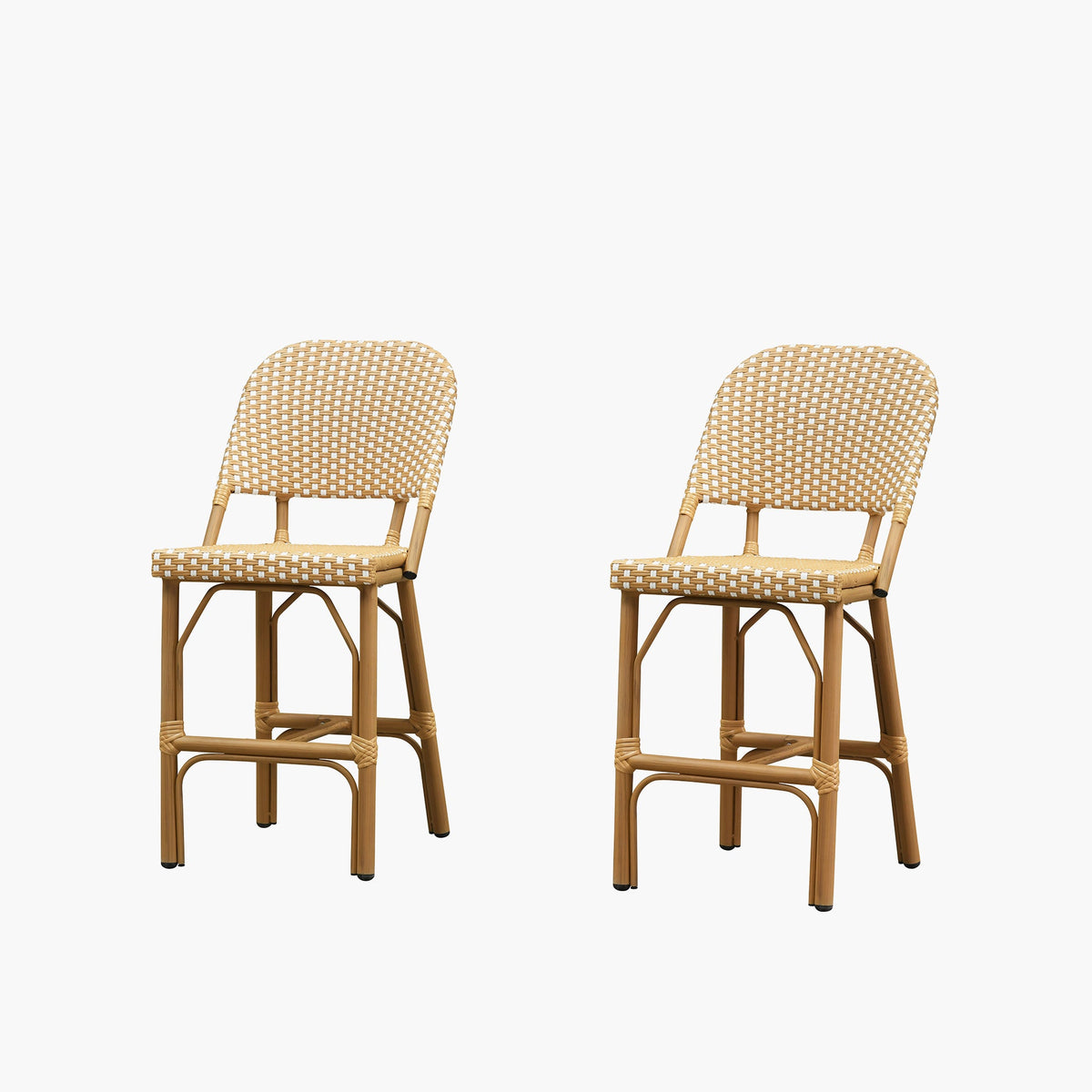 PURPLE LEAF Outdoor Bar Height Stools Set of 2 French Country Patio Rattan Bar Stool Chairs Outdoor Armless Barstools for Porch Garden Indoor Kitchen