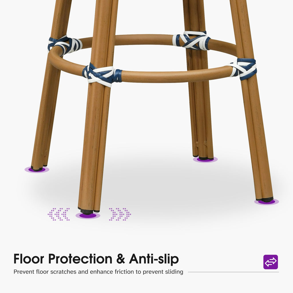 PURPLE LEAF Patio Oversized Backrest Bar Height Stool Set of 2 Outdoor Round Barstools Aluminum Frame Woven Rattan for Indoor Kitchen Dining Bistros Cafe Restaurant