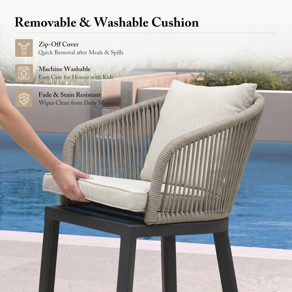 PURPLE LEAF Outdoor Bar Stools Patio Modern Aluminum Rattan High Back & Arms Bar Chairs with Removable Cushions and Pillows  for Outdoor or Indoor