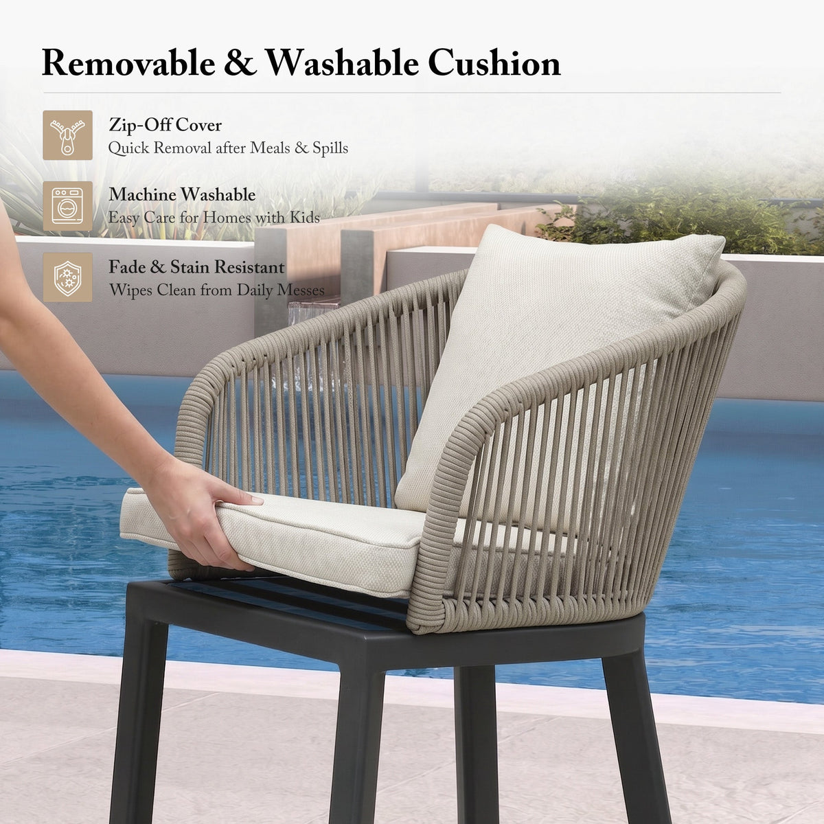PURPLE LEAF Outdoor Bar Stools Patio Modern Aluminum Rattan High Back & Arms Bar Chairs with Removable Cushions and Pillows  for Outdoor or Indoor