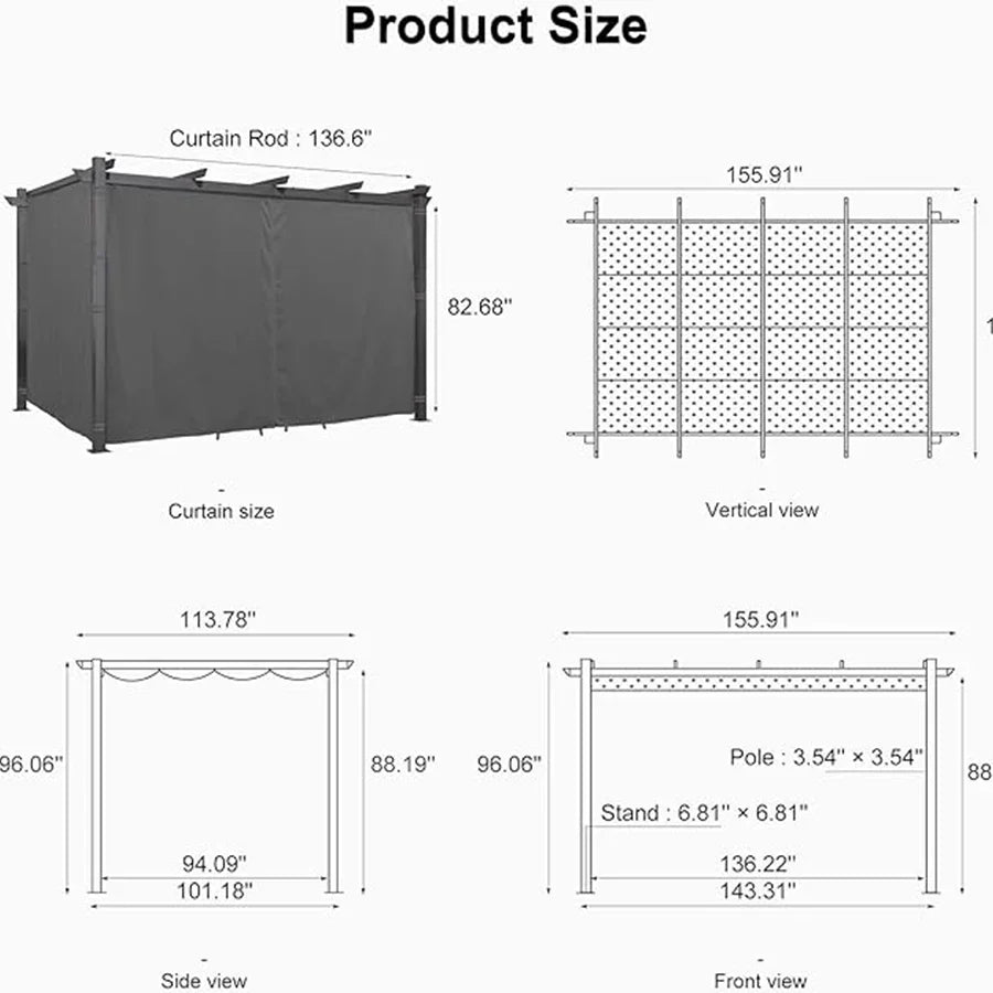 PURPLE LEAF Outdoor Retractable Pergola with Sun Shade Canopy Patio Aluminum Pergola With Curtains