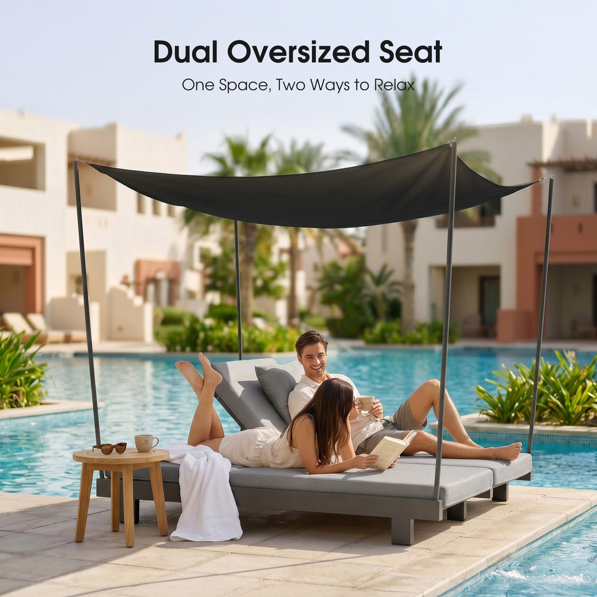 PURPLE LEAF Outdoor Luxury Daybed for Patio,  Poolside Chaise Lounge Bed with Cushion, Olefin Blend Fabric, Aluminum Frame Sunbed for Deck and Backyard