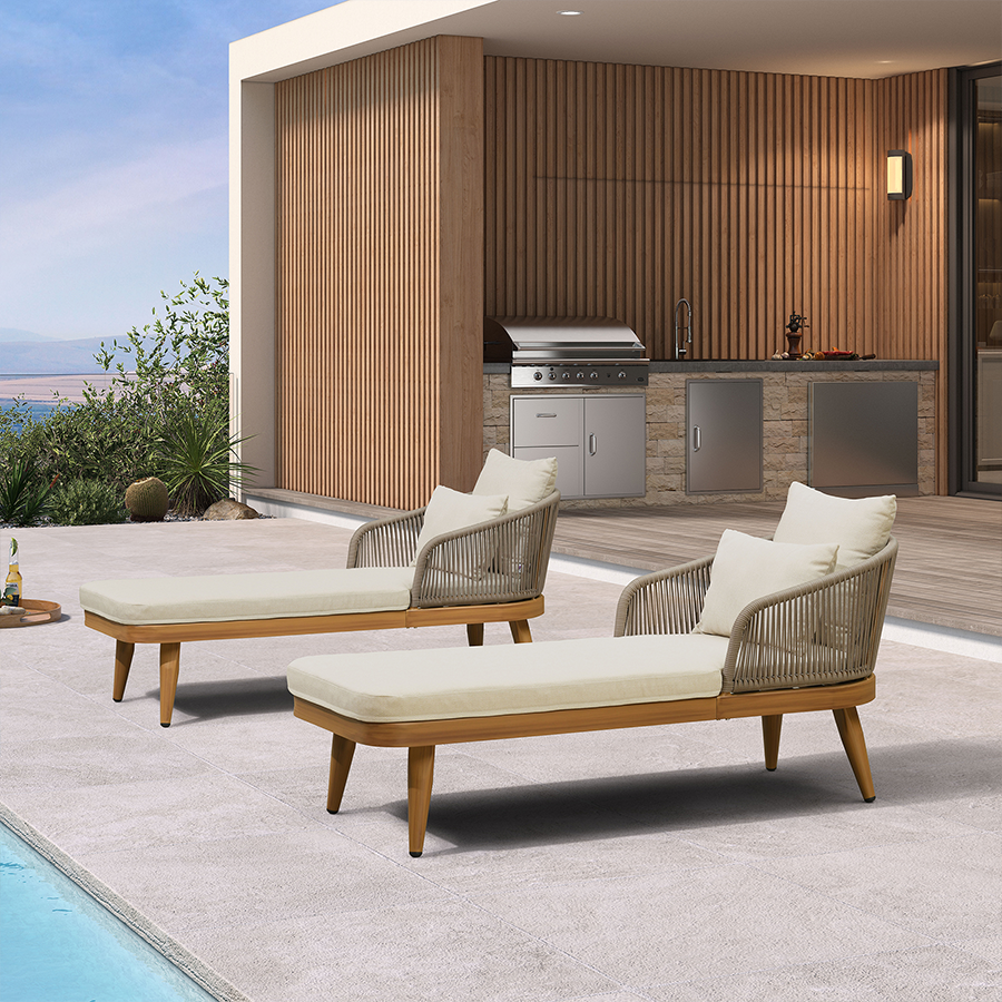 PURPLE LEAF Outdoor Chaise Lounge Thick Cushion, Aluminum Frame Patio Lounge Chair with Pillow & Lumbar Support, Wicker Armrests Sun Lounger for Poolside, Backyard, All-Weather Use