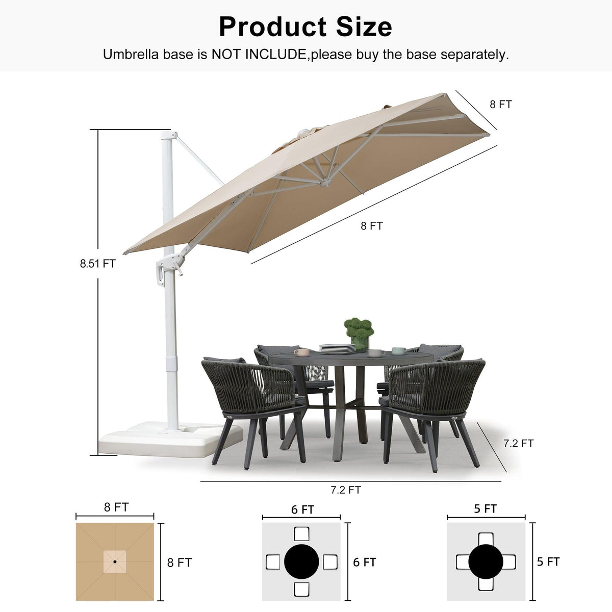 PURPLE LEAF Outdoor Patio Umbrella with Base, Best White Cantilever Umbrellas