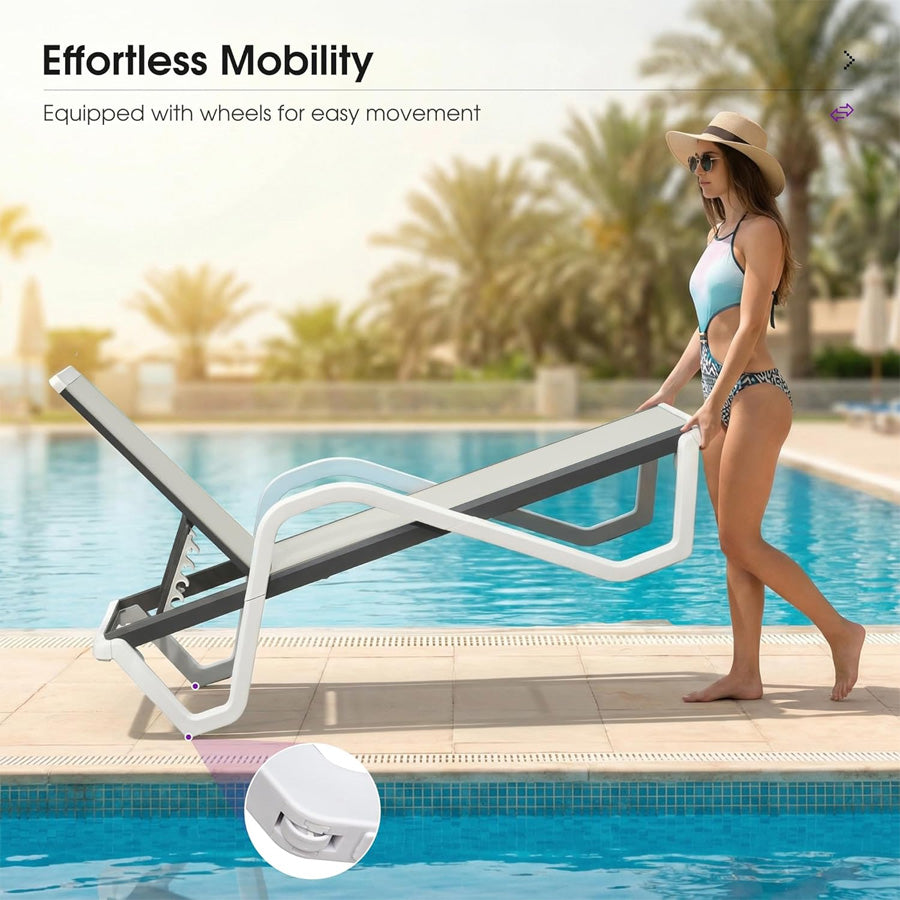 PURPLE LEAF Patio Chaise Lounge Plastic Pool Outdoor Lounge Chair with Aluminum Frame Stackable Patio Tanning Chairs for Poolside Sunbathing Beach Deck Yard