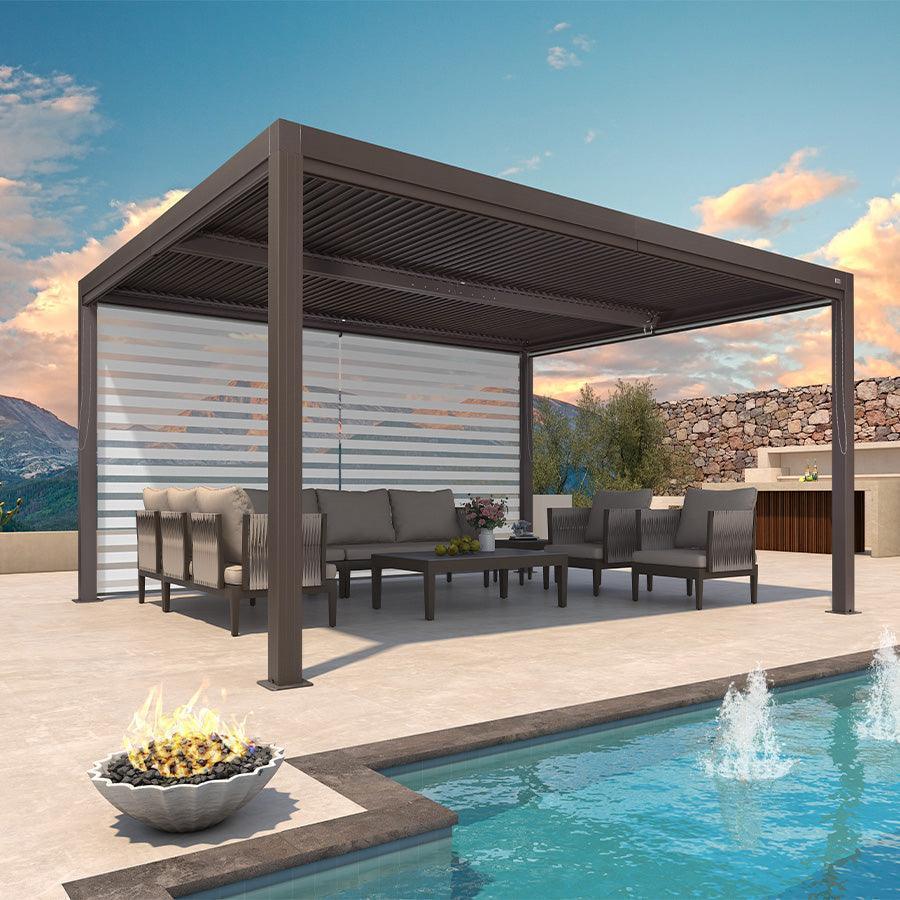 PURPLE LEAF Athena Louvered Pergola Bronze Outdoor Aluminum Pergola with Roller Blind Adjustable Gazebo for Patio Deck Garden