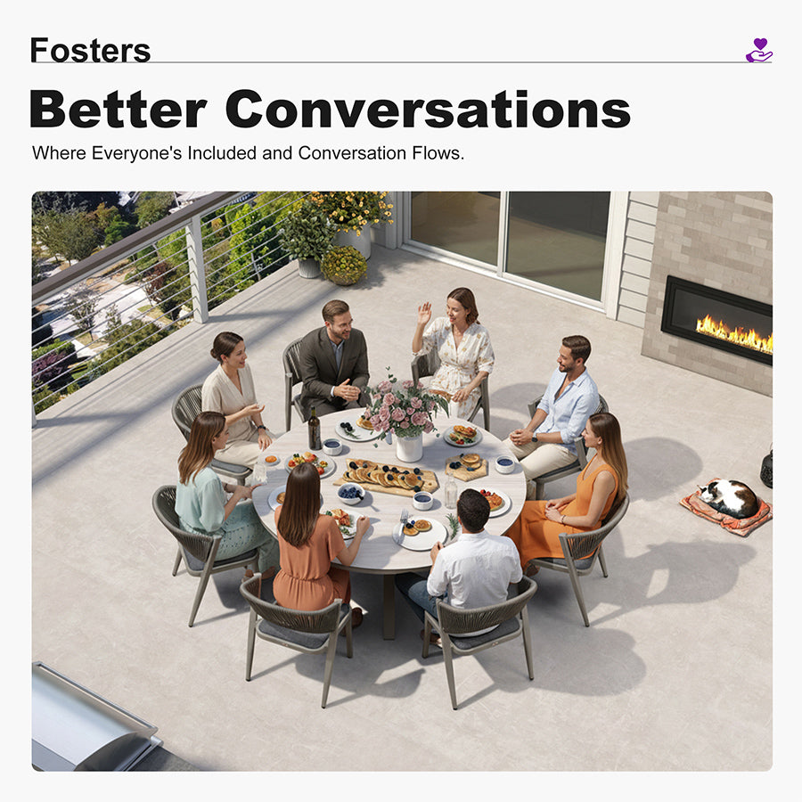 PURPLE LEAF Round Patio Dining Set with Aluminum Frame and Wicker Rattan Dining Chair with Comfortable Cushions for Deck Porch Kitchen Outdoor