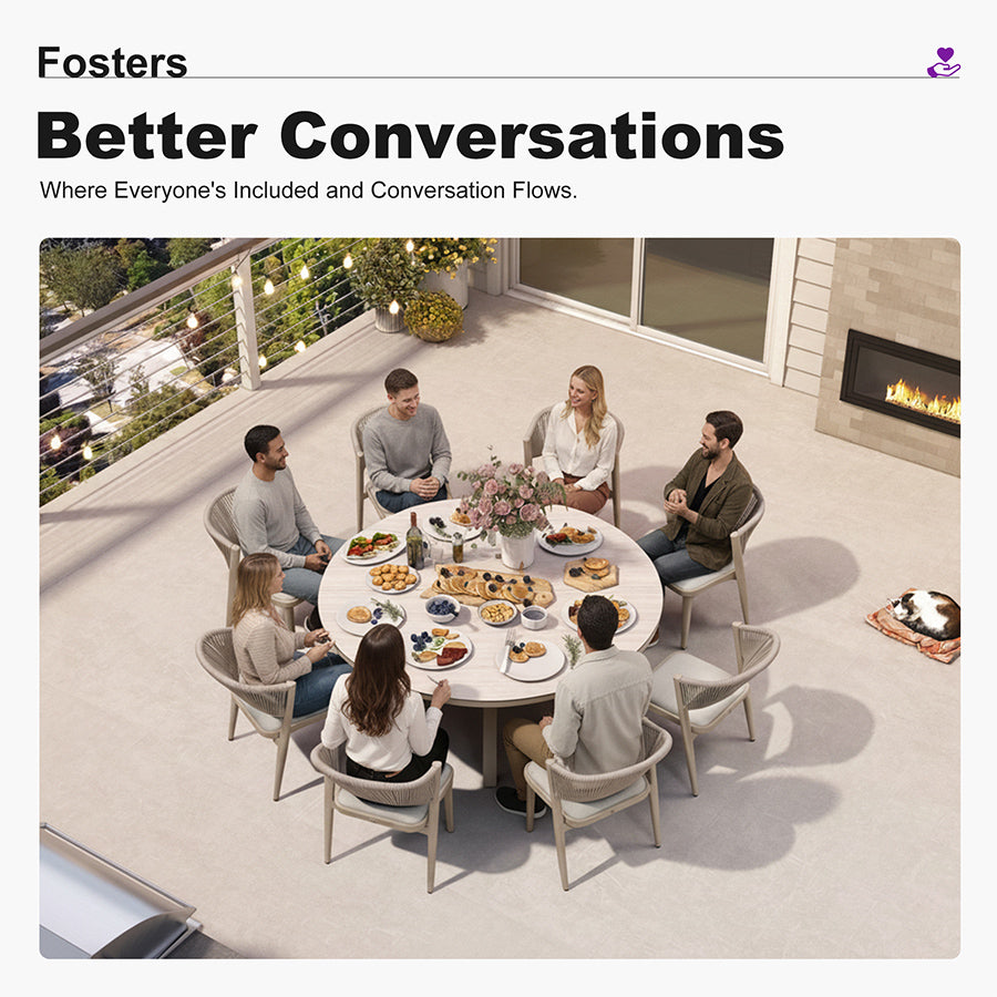 PURPLE LEAF Round Patio Dining Set with Aluminum Frame and Wicker Rattan Dining Chair with Comfortable Cushions for Deck Porch Kitchen Outdoor