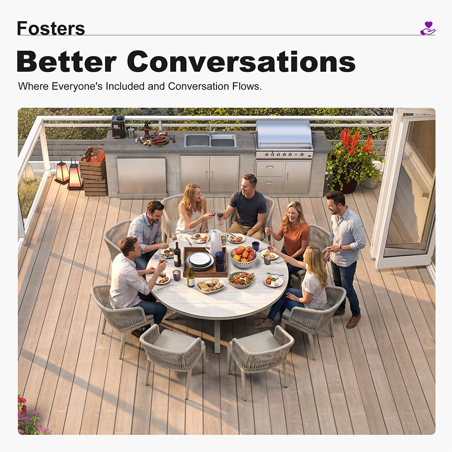 PURPLE LEAF Round Patio Dining Set with Aluminum Frame and Wicker Rattan Dining Chair with Comfortable Cushions for Deck Porch Kitchen Outdoor