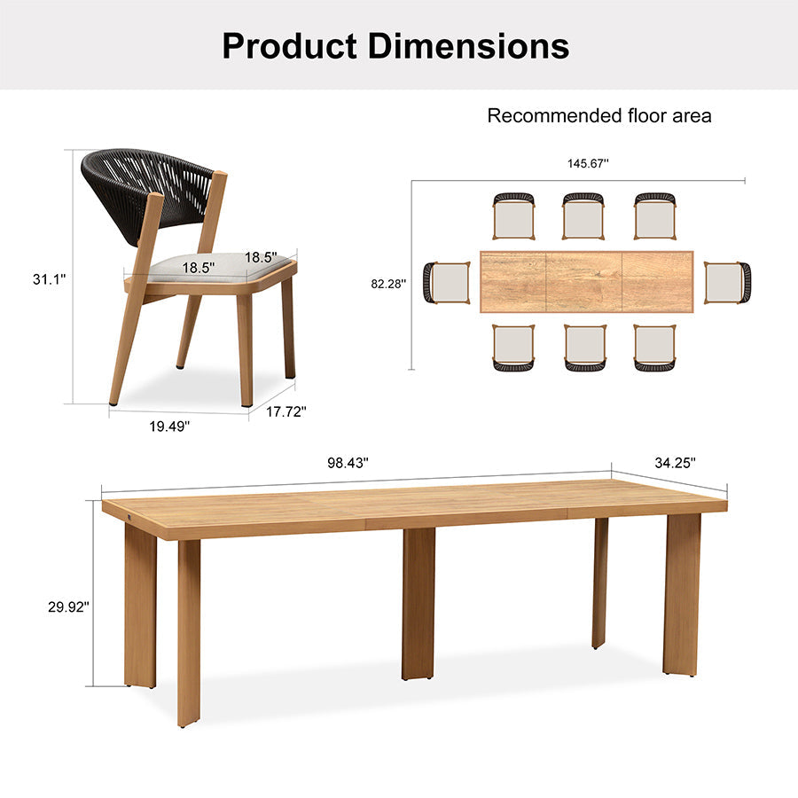 PURPLE LEAF 7 / 9 / 11 pcs Outdoor Dining Set Patio Dining Furniture for Lawn Backyard Deck Brown