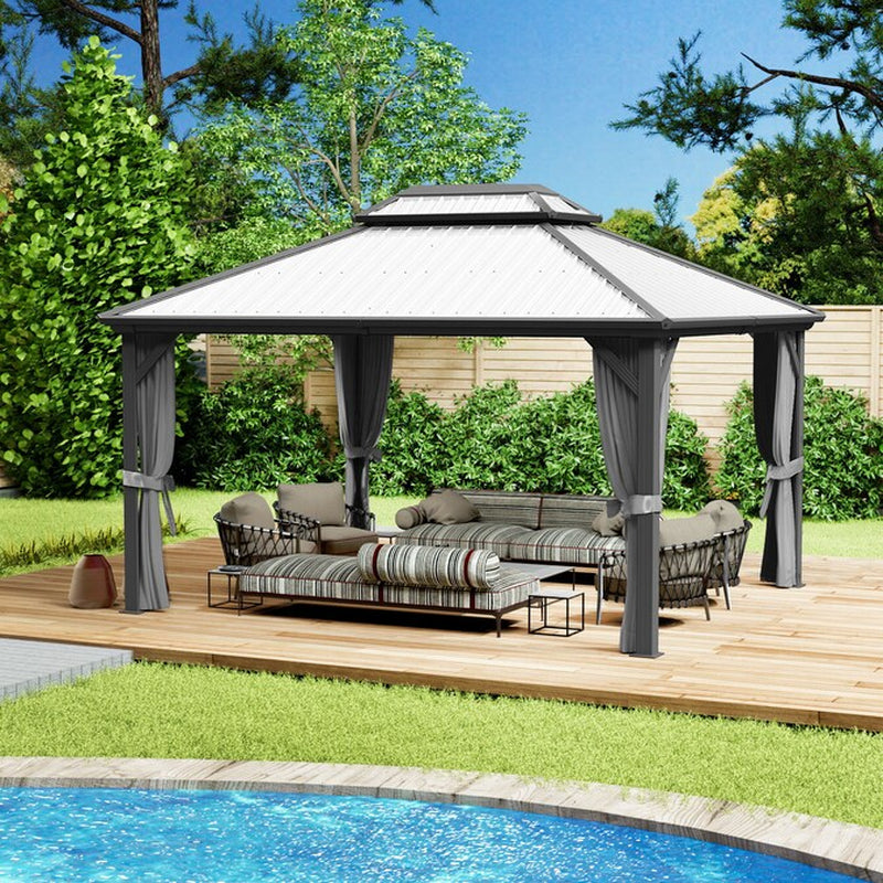 12-Ft X 14-Ft Gazebo Gray Gazebo with Hardtop Roof (Screen Included)