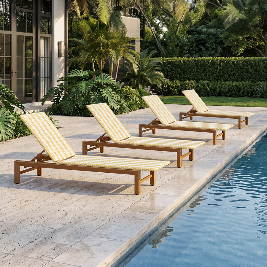 PURPLE LEAF Outdoor Teak Chaise Lounge Chair, Wood Grain Aluminum Outdoor Pool Lounge Chairs with Adjustable Backrest, Breathable Recliner for Patio, Poolside, Garden