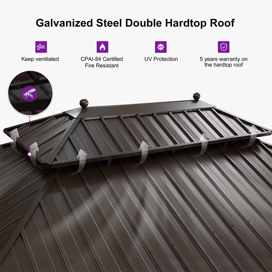 PURPLE LEAF Outdoor Hardtop Gazebo for Patio Bronze Aluminum Frame Pavilion with Navy-Blue Curtain and Reinforced Support Rods