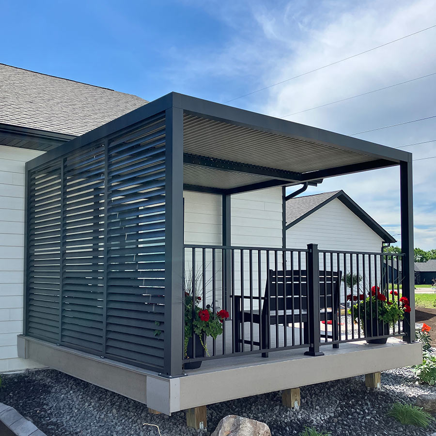 PURPLE LEAF Athena Louvered Pergola Grey Outdoor Aluminum Pergola with Shutter Wall Adjustable Gazebo Rainproof for Patio Deck Garden