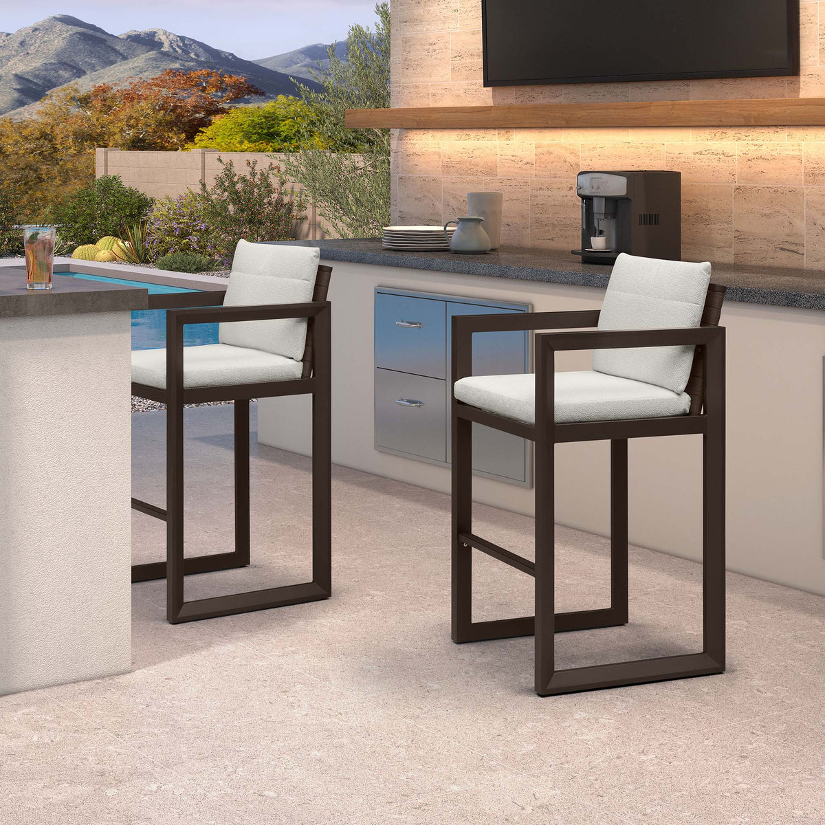 PURPLE LEAF Caesar Bar Stools Modern Aluminum Barstools with Stainless Removable Cushion for Kitchen Outside Island Backyard
