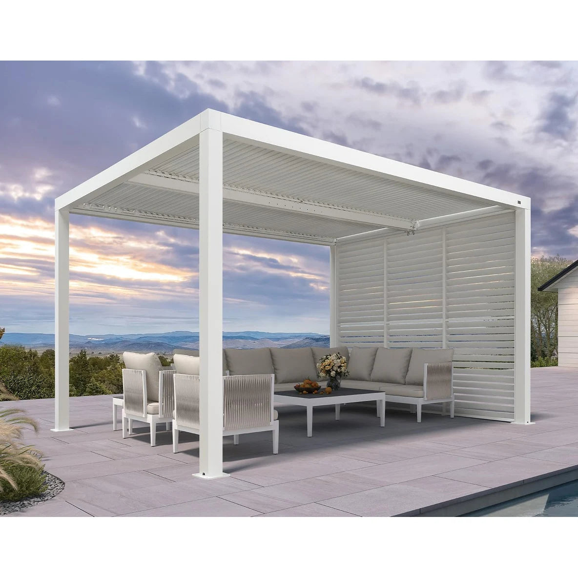 Hanso Home Louvered Pergola Modern White Pergola with Adjustable Roof for Deck Backyard Garden